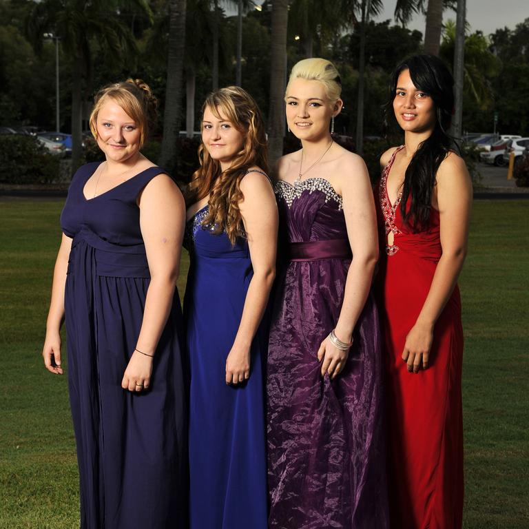 Jenni Byron, Sarah Martin, Keah-Che Pickerin and Charllene Elambo at the Palmerston Senior College 2012 formal at SkyCity Grand Ballroom.