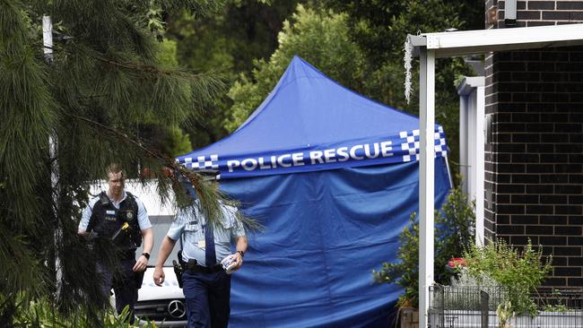 The crime scene in Baulkham Hills on Tuesday. Picture: Richard Dobson