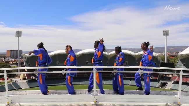 Djuki Mala perform on the roof of Adelaide Oval