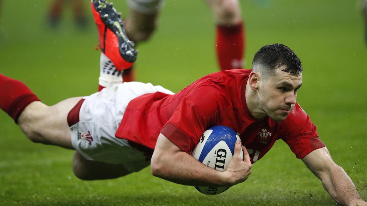 Wales’ Tomos Wiliams scores his side’s first try at the Stade de France.