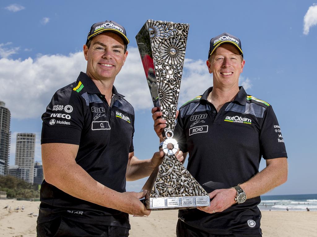 Craig Lowndes and Steven Richards with the Enduro Cup trophy. Picture: Jerad Williams