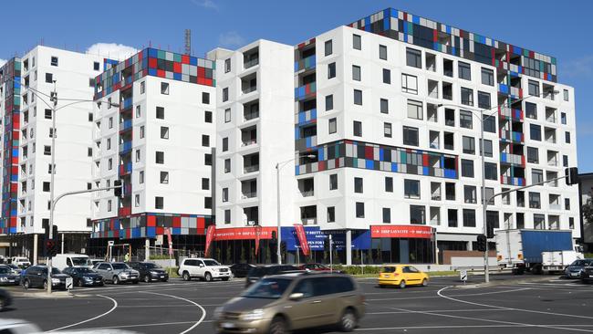 The Kubix apartments on the corner of Burwood Highway and Stud Rd in Wantirna South are among the contentious designs in the area. Picture: Lawrence Pinder