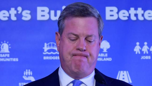 Queensland Opposition Leader Tim Nicholls speaks at the LNP Election function during the night of the 2017 Queensland Election, in Brisbane, Saturday, November 25, 2017. Nicholls joined LNP supporters to watch the election results. (AAP Image/Tracey Nearmy) NO ARCHIVING