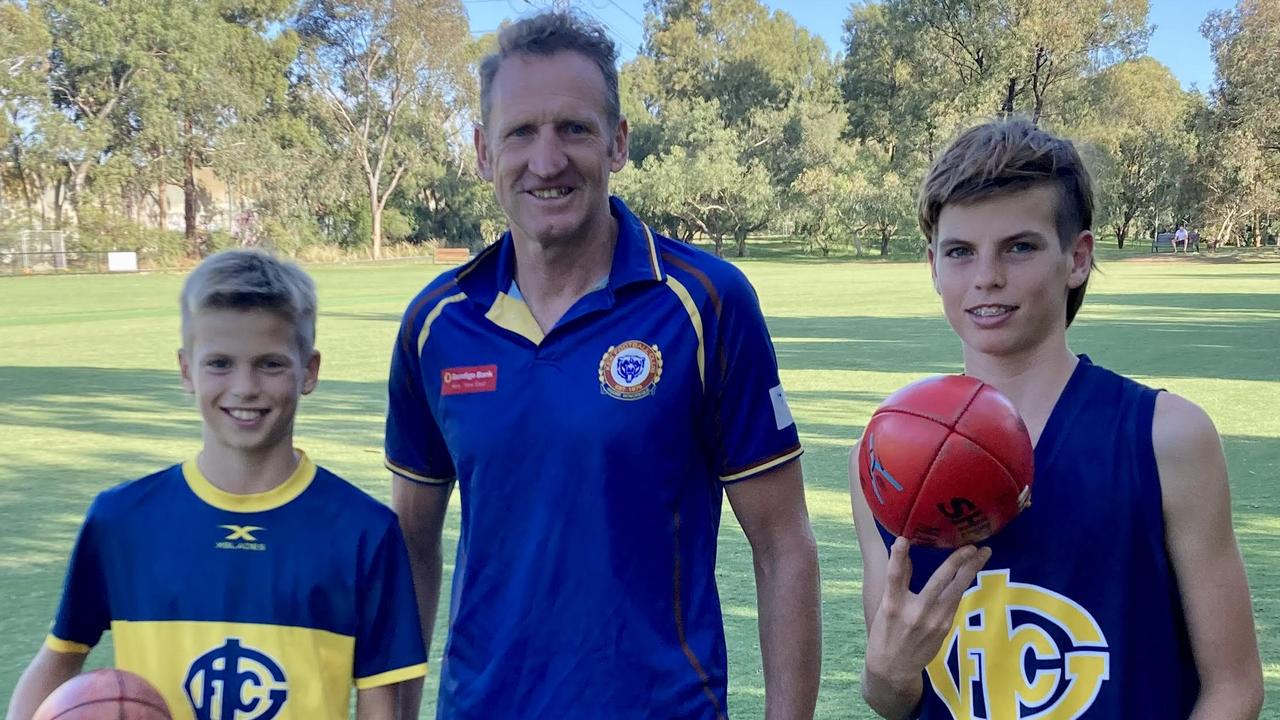 Ian Aitken with Max Darcy (left) and Will Darcy. Both are sons of former Bulldogs star Luke Darcy.