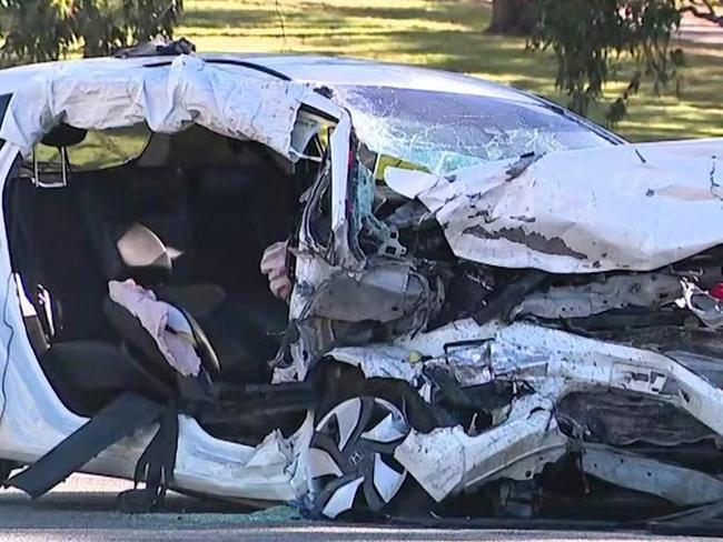 The scene of a car accident that took place on Saturday night where Rhys Bellinge was driving a Jaguar sedan that crashed into a Honda Jazz on Birdwood Parade in Dalkeith. Picture: ABC News