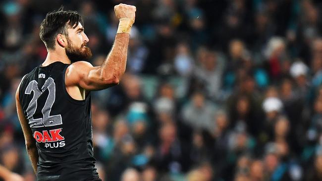 Charlie Dixon kicked four goals in Port Adelaide’s win over Hawthorn.