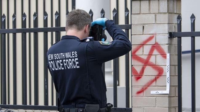 Police are investigating an Anti Semitic attack on the Newtown Synagogue. Picture: Simon Bullard.