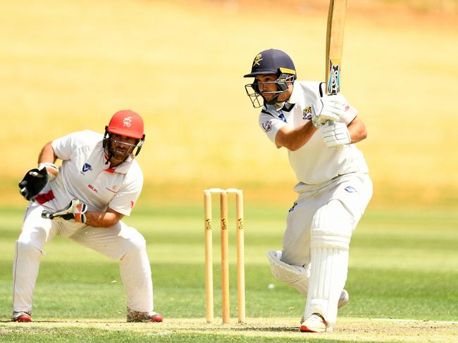 Chris Spinella of St BernardÃs OC bats during the Victorian Sub-District Cricket Association match between St Bernard's OC and Preston at St Bernard's College, on February 24, 2024, in Melbourne, Australia. (Photo by Josh Chadwick)