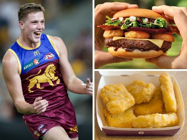 Logan Morris and his pre-game meal. Photos: Getty Images/Supplied