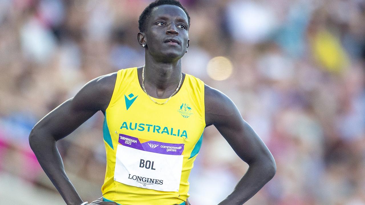 Peter Bol of Australia before the start of the Men's 800m Final during the Athletics competition at Alexander Stadium during the Birmingham 2022 Commonwealth Games on August 7, 2022, in Birmingham, England. (Photo by Tim Clayton/Corbis via Getty Images)