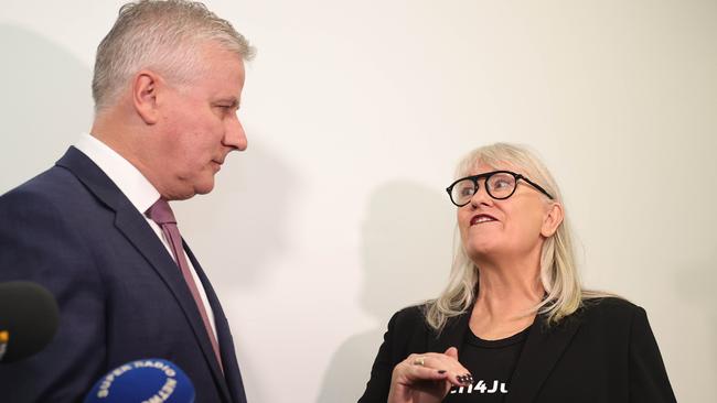 March organiser Janine Hendry confronts Deputy Prime Minister Michael McCormack in the corridors of Parliament House. Picture: NCA NewsWire / Gary Ramage