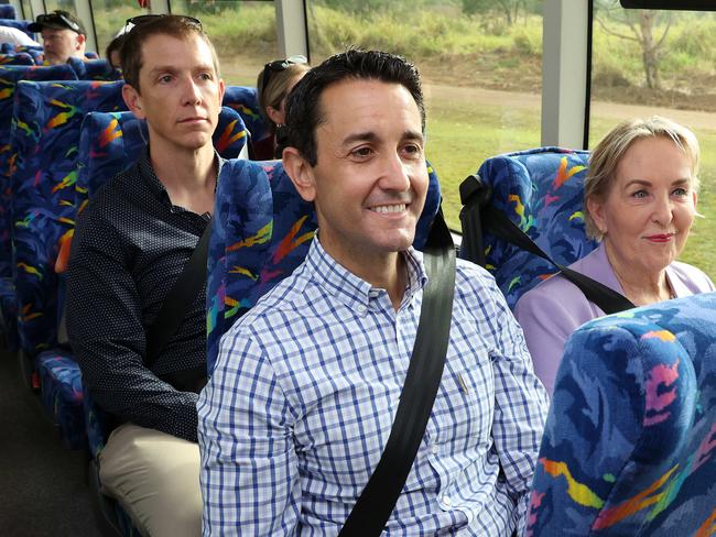 Leader of the Opposition David Crisafulli on the campaign bus near Yeppoon. Picture: Liam Kidston.