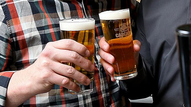 The Brick Factory manager Rohan Massie, left, with Cascade head brewer Mike Unsworth enjoying Cascade Blue on tap for first time at any venue