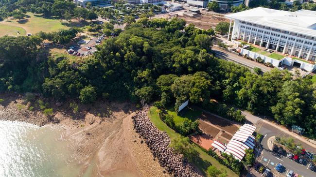 The two sites as they are now, showing their relative locations and the distance between them. Picture: NT News