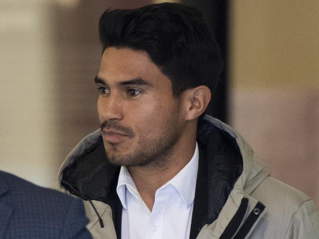 SYDNEY, AUSTRALIA - NewsWire Photos - 24 JUNE 2024: Ulises Alejandro Dávila Plascencia (right) pictured leaving Downing Court. Three A-League players have been charged following an investigation by the Organised Crime Squad into alleged betting corruption under Strike Force Beaconview. Picture: NewsWire/ Monique Harmer