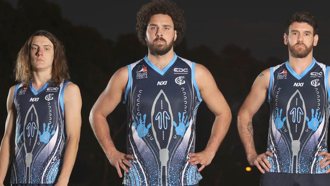 Glenunga superstar Abe Davis (middle) faces a test to be fit for round one this season. Picture: Dean Martin