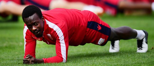 Papa Baba Diawara during Adelaide United's training session at Coopers Hindmarsh Stadium. Picture: AAP/Mark Brake