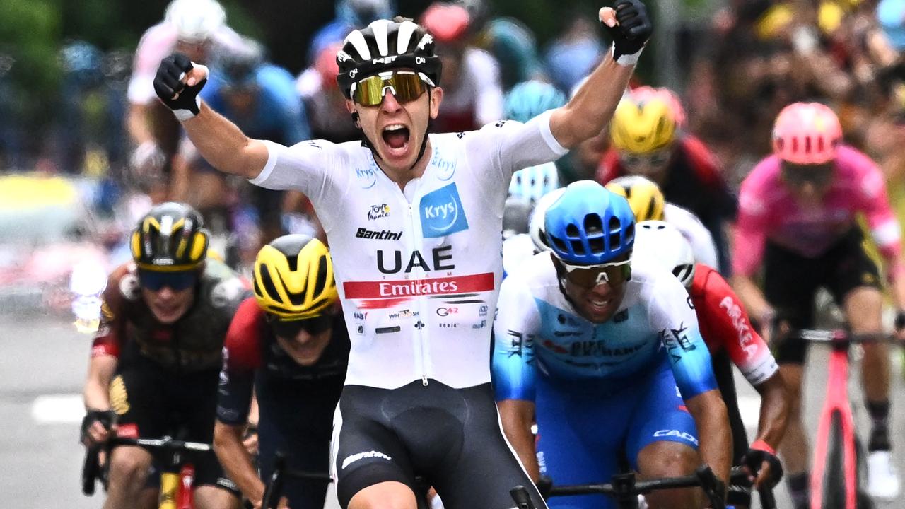 Tadej Pogacar was thrilled to claim the yellow jersey. (Photo by Anne-Christine POUJOULAT / AFP)