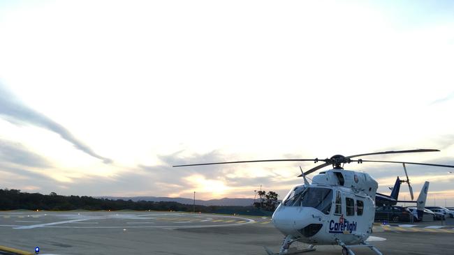 CareFlight’s Rapid Response Helicopter was called to Eastern Rd Oval at Killarney Vale after a boy was run over by a car reversing in a driveway. Picture: CareFlight