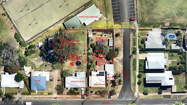 Aerial view of the new proposed site of First Steps Early Learning childcare facility on the corner of Rous Rd and Reserve St Goonellabah.