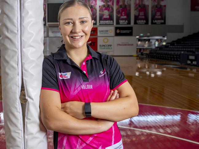 Adelaide Thinderbird and Australian netballer Georgie Horjus has been nominated for women of the year poses at Netball SA Stadium.Thursday,February,13,2025.Picture Mark Brake