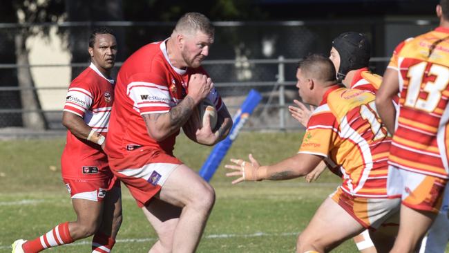 Rebels' bulldozer Xavier Sullivan braces for impact during the South Grafton Rebels and Coffs Harbour Comets Group 2 major semi-final at McKittrick Park.