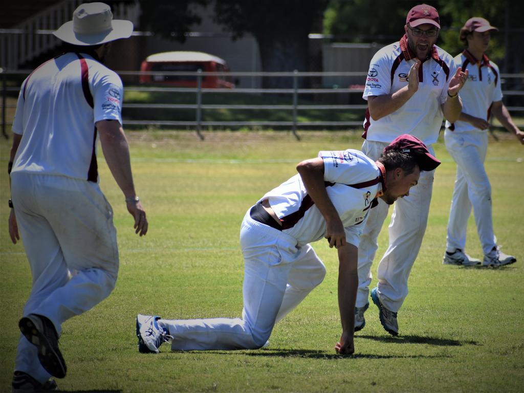 Clarence River's Jack Weatherstone takes a catch at second slip to remove Troy Turner off the bowling of Shannon Connor in the North Coast Cricket Council North Coast Premier League One-Day clash between Clarence River and Harwood at McKittrick Park on Sunday, 15th November, 2020. Photo Bill North / The Daily Examiner