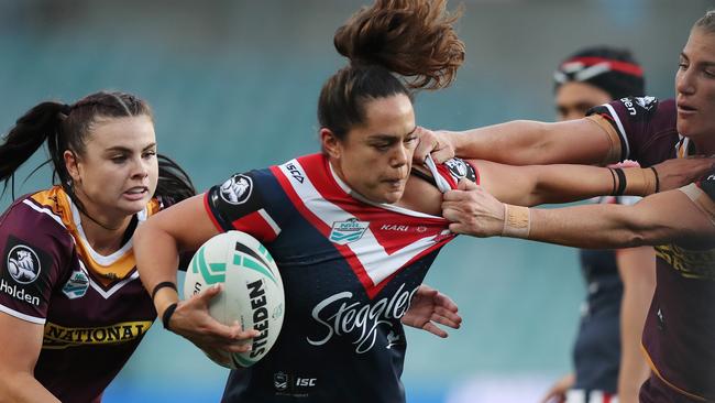 Shontelle Stowers in action for the Roosters during their loss to the Broncos. Picture: Brett Costello