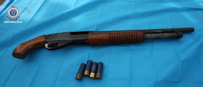 The shotgun and some of the shells seized by Strike Force Raptor North officers at the industrial complex at 198 Pacific Highway Tuggerah. Picture: NSW Police