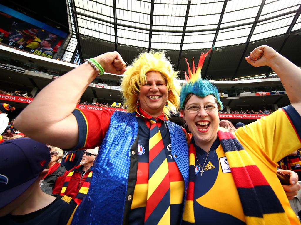 Crows fans enjoy the atmosophere during the 2017 AFL Grand Final. Picture: Cameron Spencer/AFL Media/Getty Images