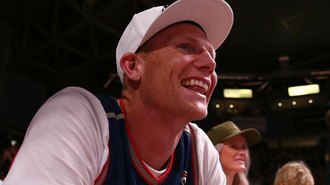 Crows star Sam Jacobs attends Adelaide 36ers matches regularly as the basketball team’s ambassador. Picture: Paul Kane/Getty Images)