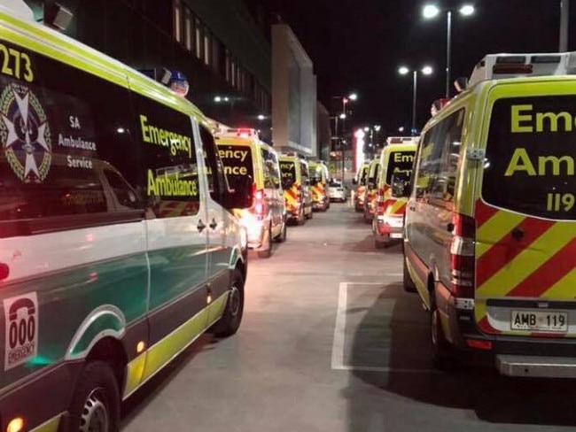 Ambulance ramping at the new Royal Adelaide Hospital. Picture: Ambulance Employees Association Facebook page