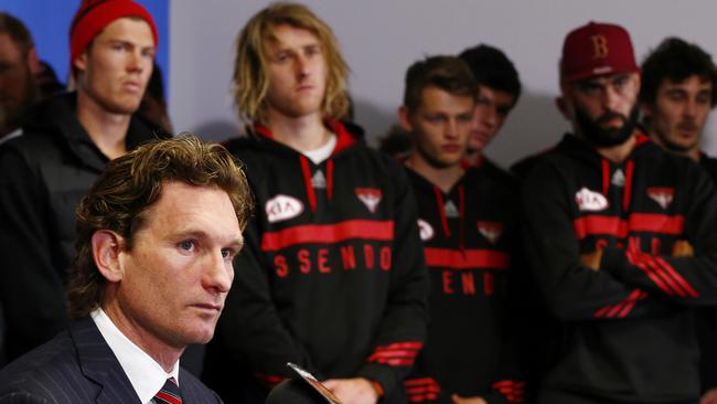 James Hird speaking to the media during the Essendon supplements saga. Picture: Michael Klein