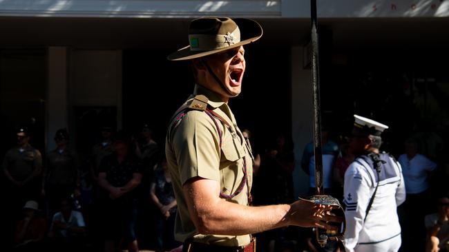 The Anzac Day march through Knuckey Street in Darwin. Picture: Pema Tamang Pakhrin