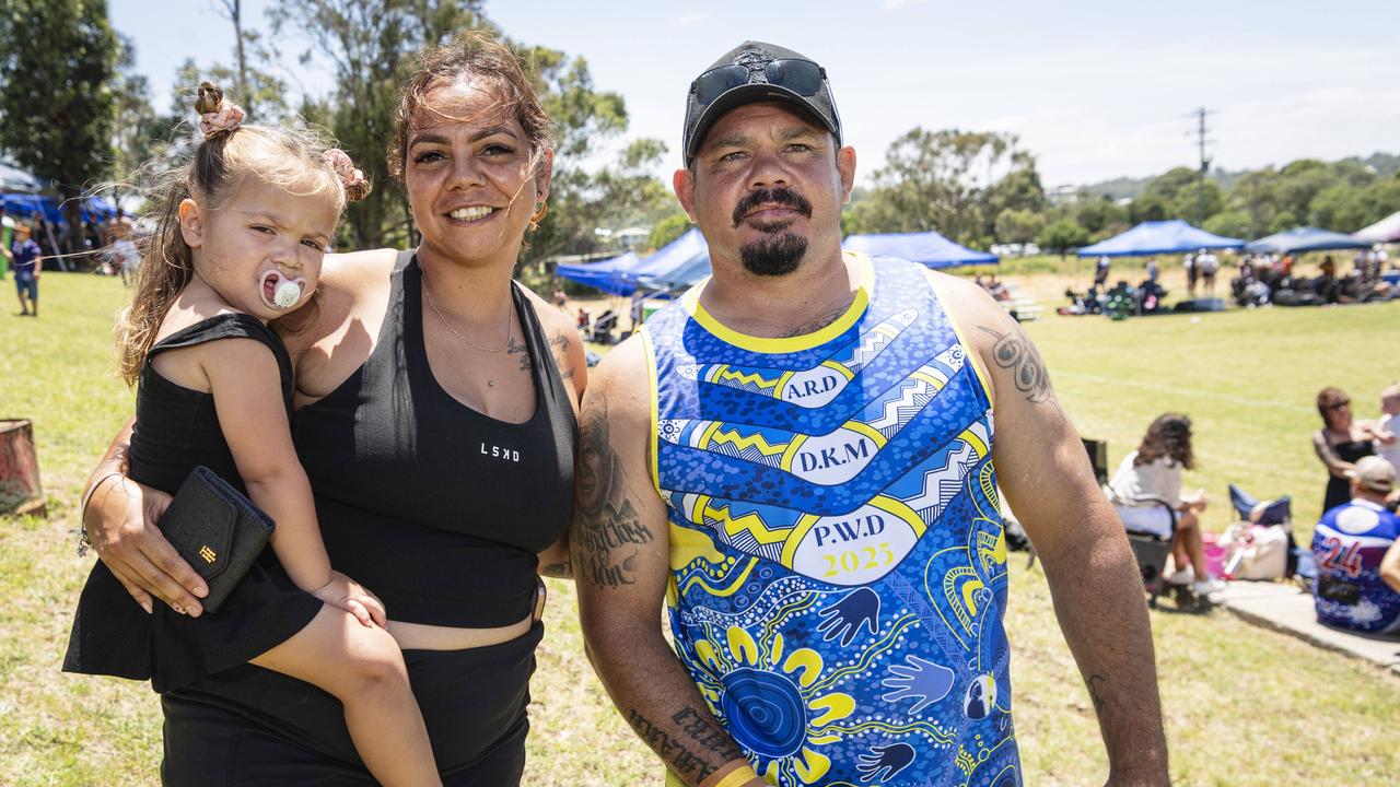 At the Warriors Reconciliation Carnival are (from left) Autumn Bateup, Tamika Clevin and Raymond Duncan at Jack Martin Centre, Saturday, January 25, 2025. Picture: Kevin Farmer