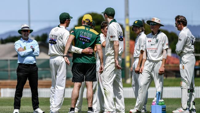 Woodville players during a drinks break against Kensington earlier this season. Picture: AAP/ Morgan Sette