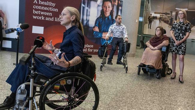 People With Disabilities Australia president Nicole Lee speaks after the Royal Commission into Violence, Abuse, Neglect and Exploitation of People with Disability handed down its report. Picture: NCA NewsWire/Kelly Barnes