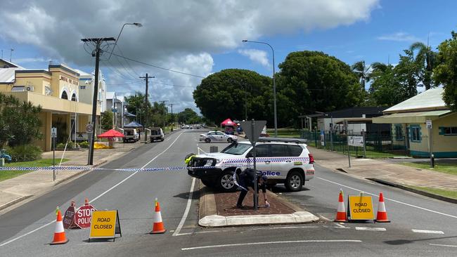 Police have cordoned off a section of Fitzgerald Esplanade in Innisfail after a man was found dead early this morning. Picture: Arun Singh Mann