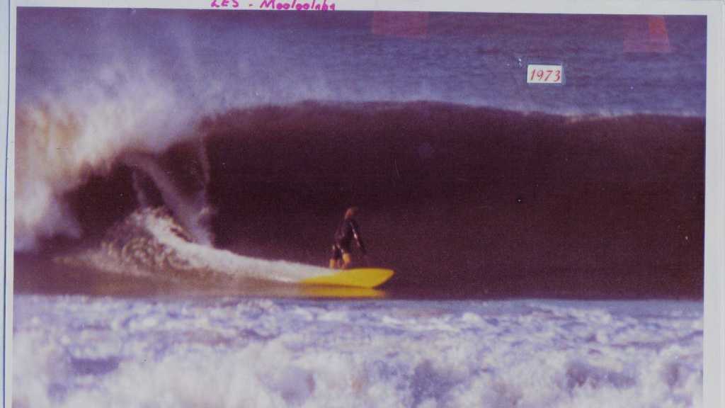 Former Sunshine Coast surfer Les Norish goes left at Mooloolaba in 1973. Picture: Contributed