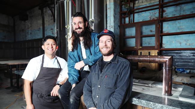 True brew: the team from the new Boddriggy Brewhouse which opens on Friday, chef Johny Dominguez, co-owner Pete Walsh and head brewer Tristan Barlow. Picture Rebecca Michael.