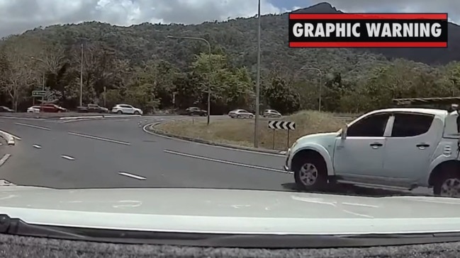 Shocking moment dog flies from ute onto road