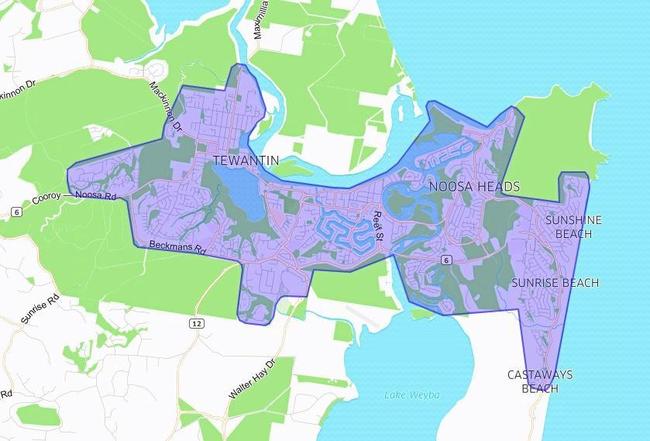 Map of Uber Eats delivery area in Noosa. Picture: Contributed