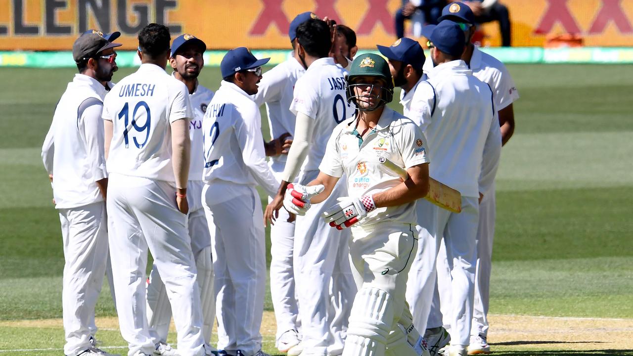 Joe Burns was dismissed lbw for eight on day two of the first Test. Picture: AFP