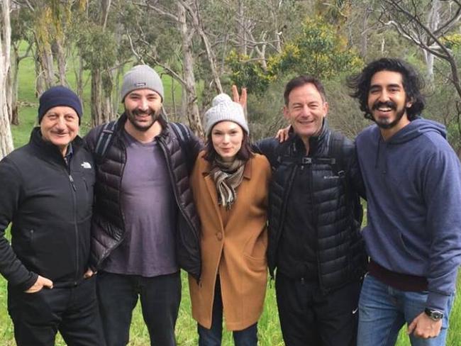 Hotel Mumbai cast members — Anupam Kher, director Anthony Maras, Tilda Cobham Hervey, Jason Isaac, and Dev Patel.