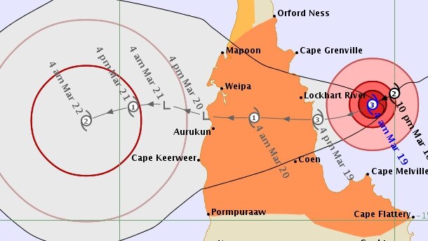 Severe Tropical Cyclone Trevor has intensified to Category 3, expected to make landfall this evening (Tuesday, March 19, 2019). PICTURE: Bureau of Meteorology