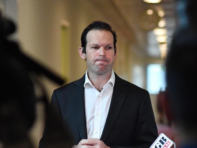 CANBERRA, AUSTRALIA - MARCH 16: Senator Matt Canavan addresses the media in the Press Gallery at Parliament House on March 16, 2021 in Canberra, Australia.  (Photo by Sam Mooy/Getty Images)