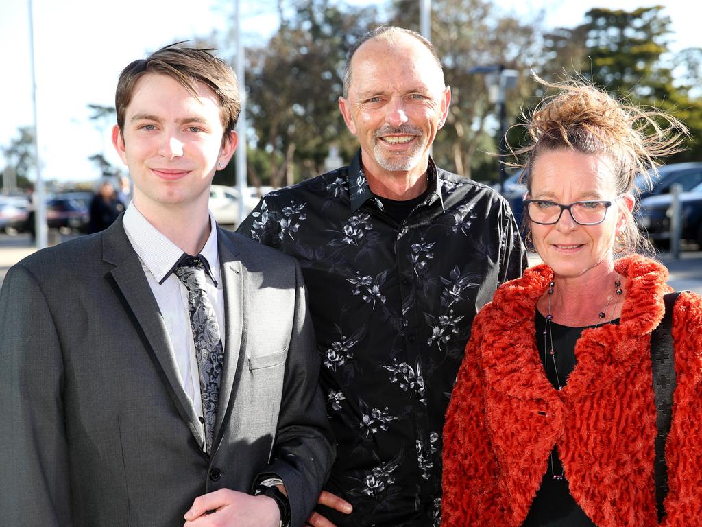 Geelong High graduation at GMHBA Stadium. Bayley, Richard and Melissa Salt. Picture: Mike Dugdale