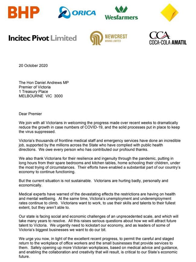 CEO OPEN LETTER TO ANDREWS 20/10/20 PAge 1/2