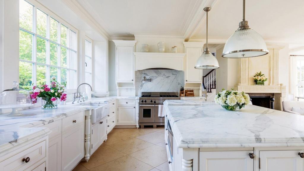 Traditional White Kitchen with English Manor-Style Cabinetry