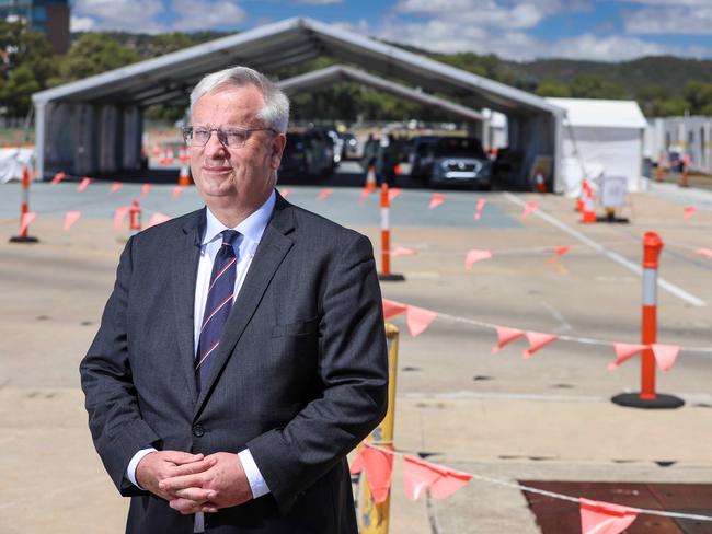 SA Pathology boss Dr Tom Dodd in front of the Victoria Park COVID testing clinic. Picture: Russell Millard